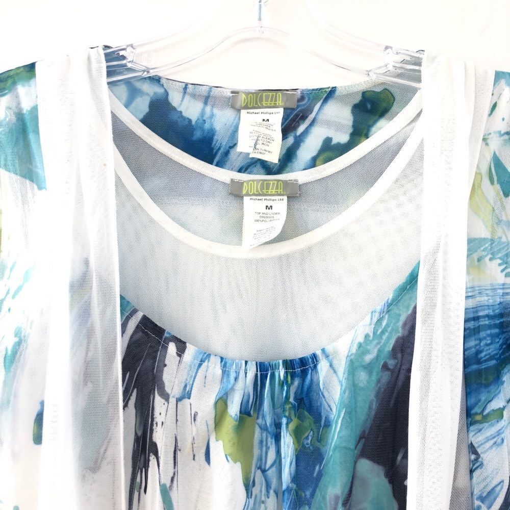 Dolcezza Mesh Watercolor Simply Art Midi Dress With Waterfall Detail Summer M - Picture 4 of 11